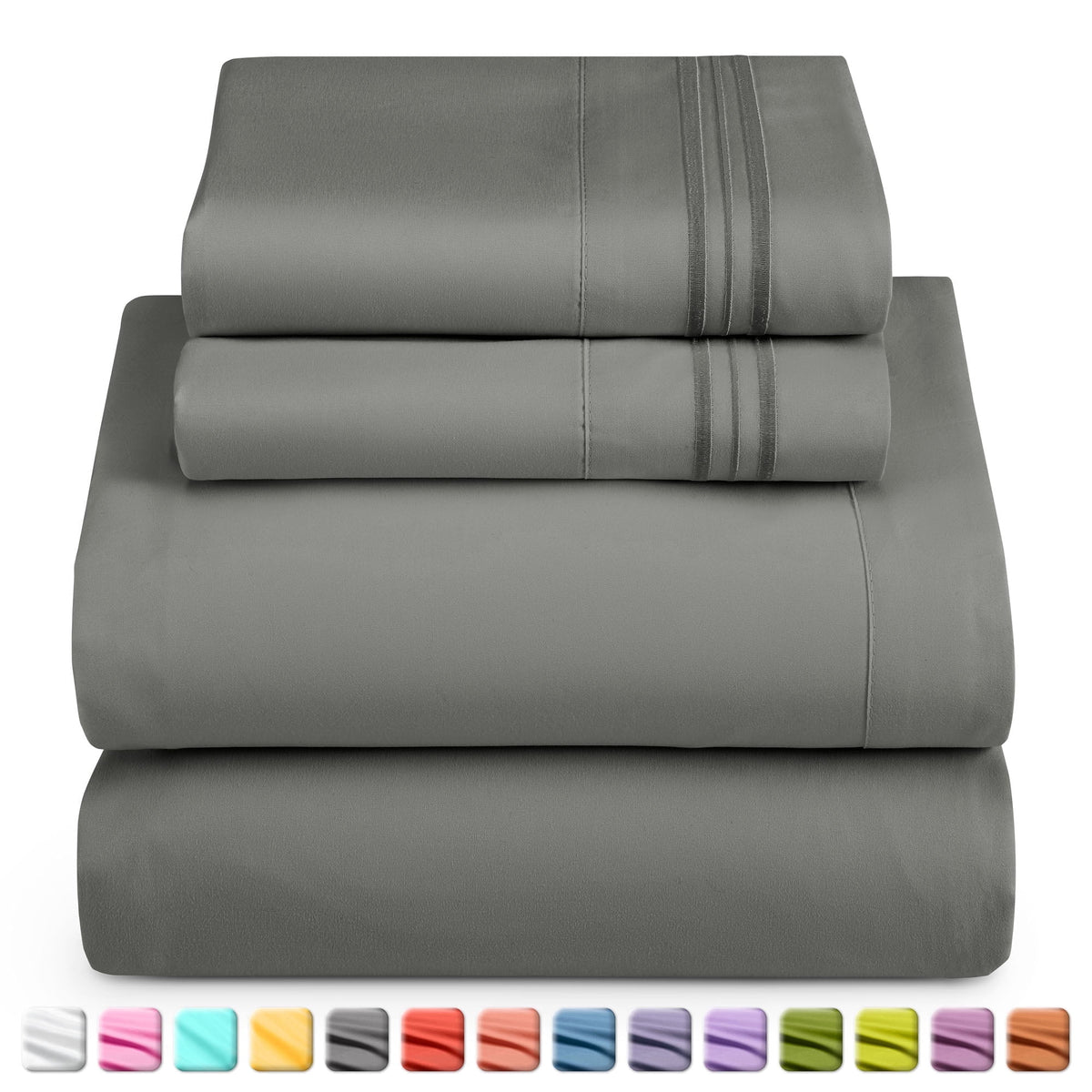 1800 Series Deep Pocket Microfiber Queen Sheet Set | Gray