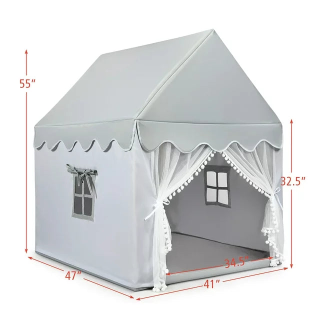 Costway Kids Play Tent Large Playhouse Children Play Castle Fairy Tent Gift w/ Mat Gray