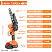 Load image into Gallery viewer, 6&quot; Mini Chainsaw Cordless with 2 Batteries &amp; 2 Chains for Wood Cutting
