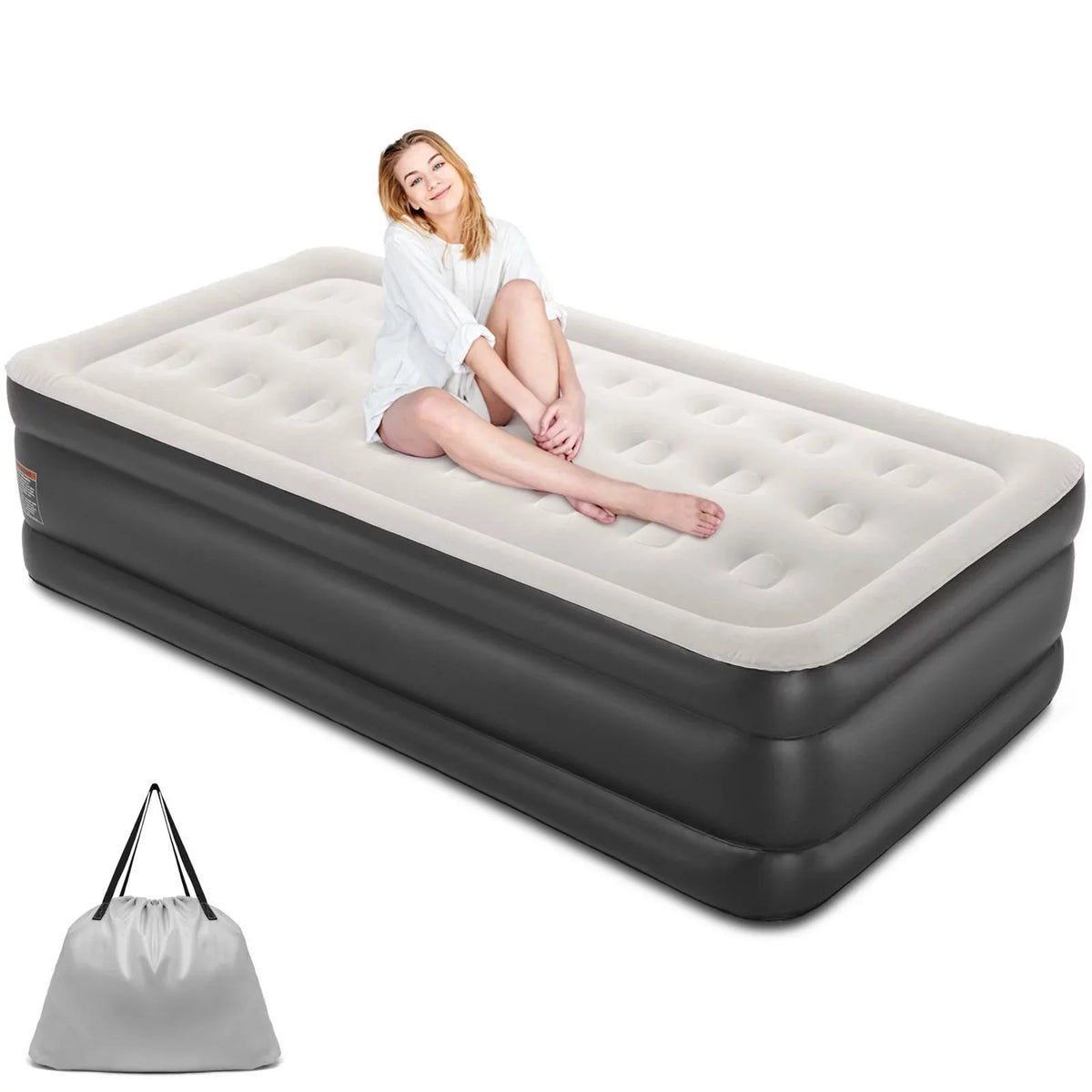 18 inch Twin Size Air Mattress with Built-in-Pump, Black