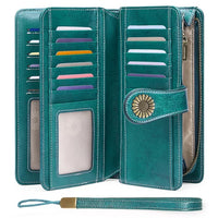 Load image into Gallery viewer, Blocking Leather Women&#39;s Wallet with Zipper Lock and Wristlet
