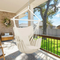 Load image into Gallery viewer, Large Beige Hammock Chair Swing with Metal Support Bar &amp; Cushions
