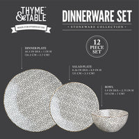 Load image into Gallery viewer, Elegant Black &amp; White Dot Stoneware 12-Piece Dinnerware Set
