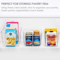 Load image into Gallery viewer, Clear Plastic Storage Bins with Handles, 4-Pack Pantry Organizer Set
