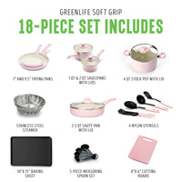 Load image into Gallery viewer, 18-Piece Soft Grip Toxin-Free Healthy Ceramic Non-Stick Cookware Set, Pink,
