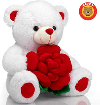 Load image into Gallery viewer, 16-Inch White Teddy Bear with Red Rose
