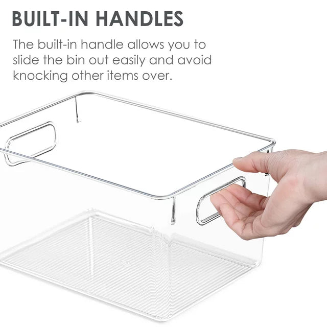 Clear Plastic Storage Bins with Handles, 4-Pack Pantry Organizer Set