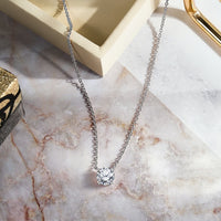 Load image into Gallery viewer, Carat Round Cut Moissanite Solitaire Pendant Necklace in 18k White Gold over Silver, Female, Adult
