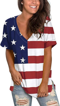 Load image into Gallery viewer, Women&#39;s V Neck Casual Rolled Sleeve Side Split Summer Top - Loose Fit
