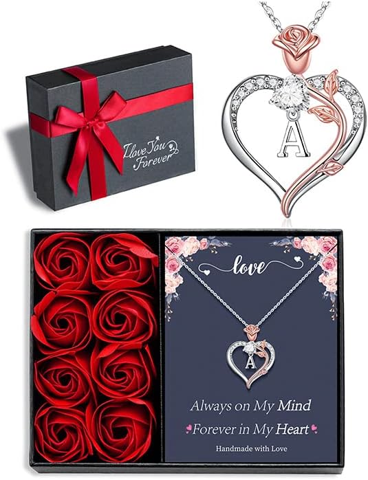 Rose Initial Heart Necklaces for Women