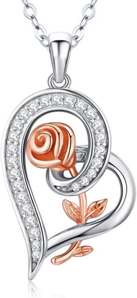 Load image into Gallery viewer, Desimtion Sterling Silver Heart Rose Necklaces
