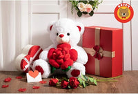 Load image into Gallery viewer, 16-Inch White Teddy Bear with Red Rose
