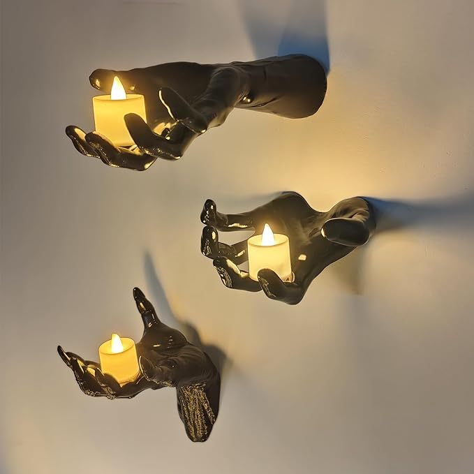 Creepy Wall-Mounted Halloween Hands with Lighted Candles