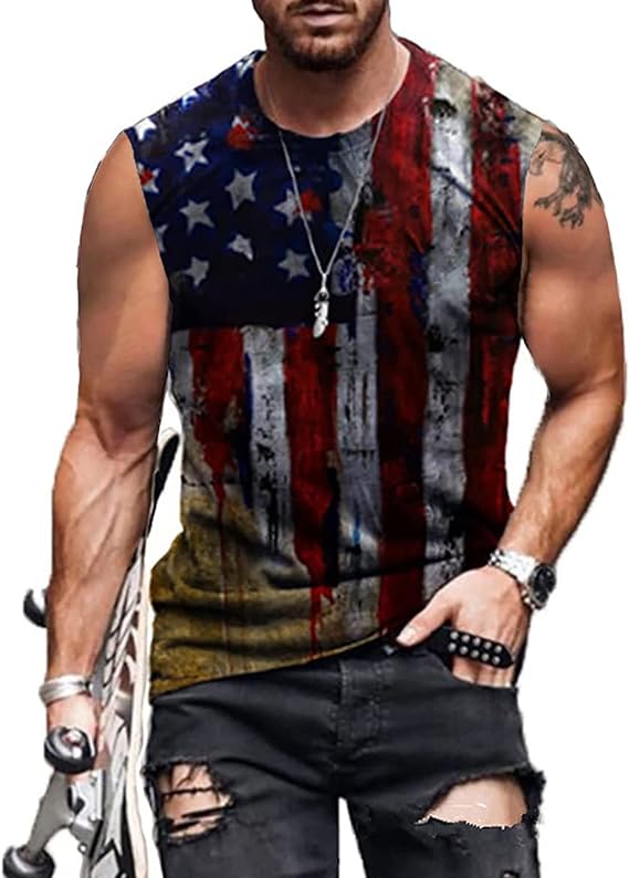 Men's 4th of July Muscle Tank Top | 1776 Graphic Gym Workout Shirt S-XXL