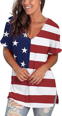 Load image into Gallery viewer, Women&#39;s V Neck Casual Rolled Sleeve Side Split Summer Top - Loose Fit
