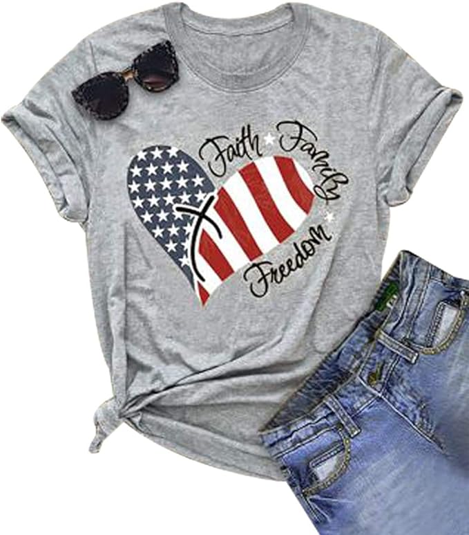 Patriotic Women's American Flag Shirt | Short Sleeve July 4th Top S-XXL