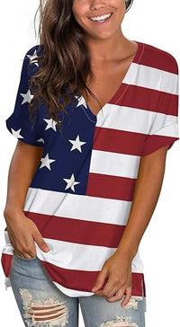 Load image into Gallery viewer, Women&#39;s V Neck Casual Rolled Sleeve Side Split Summer Top - Loose Fit
