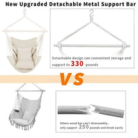 Load image into Gallery viewer, Large Beige Hammock Chair Swing with Metal Support Bar &amp; Cushions
