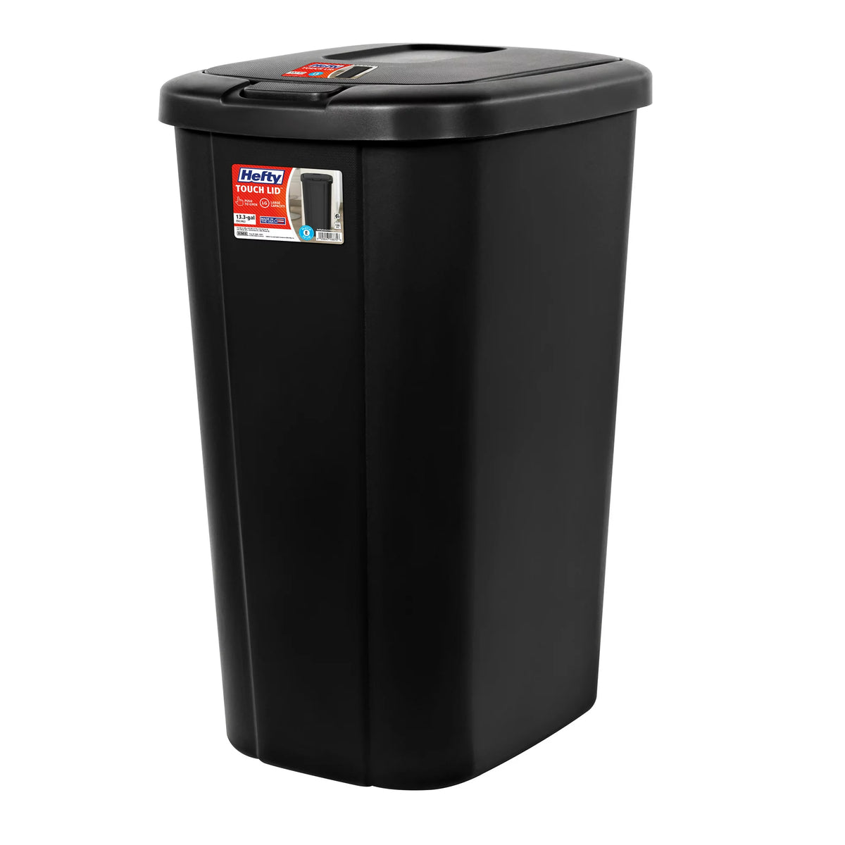 13.3 Gallon Black Touch Top Kitchen Trash Can
