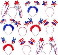 Load image into Gallery viewer, Festive 10PCS Patriotic Headbands: Uncle Sam Hat &amp; Star Boppers for 4th of July
