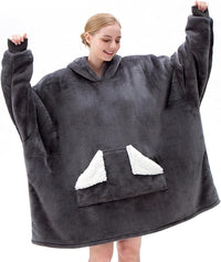 Load image into Gallery viewer, Oversized Wearable Blanket Hoodie - Sherpa Fleece, Warm &amp; Cozy, Grey
