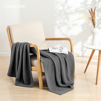 Load image into Gallery viewer, Charcoal Grey Cable Knit Throw Blanket - Soft, Lightweight, 50&quot;x60&quot;
