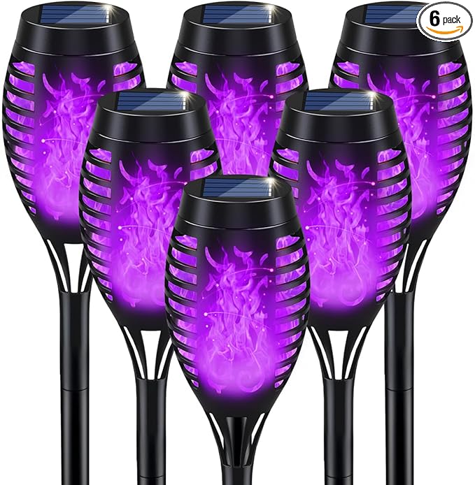 Solar-Powered Halloween Outdoor Lights with Purple Flame Effect