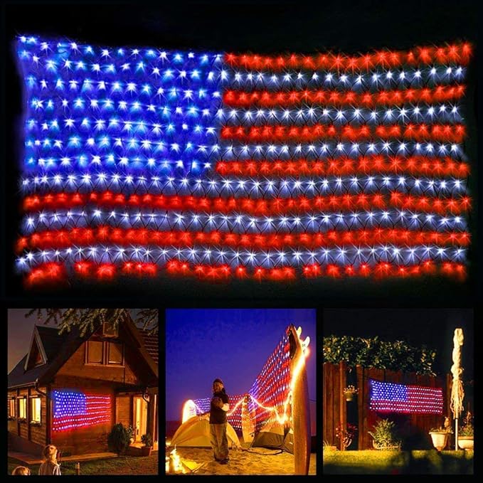 Vibrant LED American Flag Lights - 6.5ft x 3.2ft Waterproof Outdoor Decor