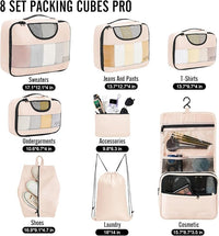 Load image into Gallery viewer, 8-Piece Packing Cubes Set for Travel, Luggage Organizers with Mesh Panels
