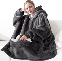 Load image into Gallery viewer, Oversized Wearable Blanket Hoodie - Sherpa Fleece, Warm &amp; Cozy, Grey
