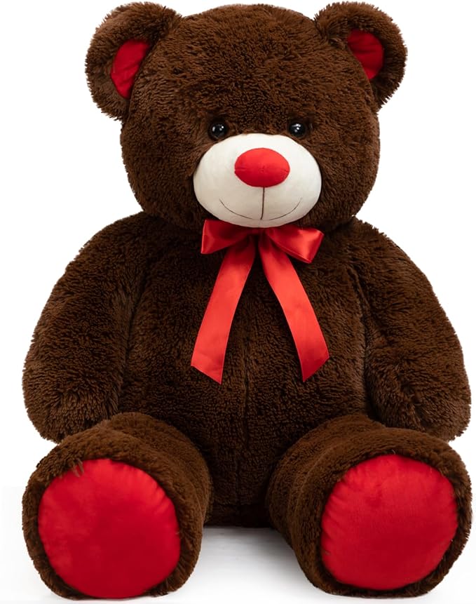 36" Giant Teddy Bear - Plush Toy with Red Ribbon, Perfect Gift