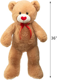 Load image into Gallery viewer, 36-Inch Tan Teddy Bear with Red Heart – Valentine’s Gift

