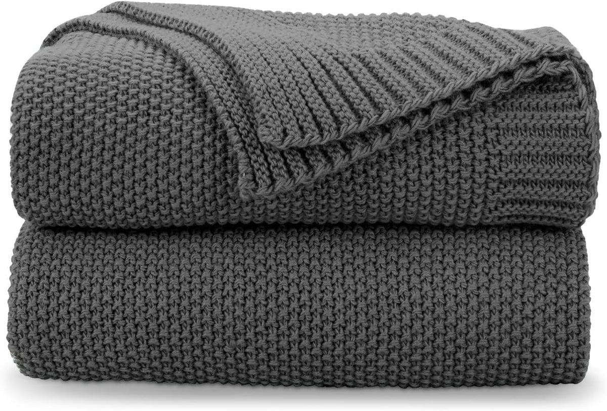 Charcoal Grey Cable Knit Throw Blanket - Soft, Lightweight, 50"x60"