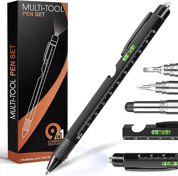 9 in 1 Multitool Pen LED Flashlight Stylus Screwdriver Gift for Him