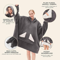 Load image into Gallery viewer, Oversized Wearable Blanket Hoodie - Sherpa Fleece, Warm &amp; Cozy, Grey
