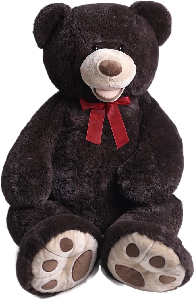 5ft Giant Teddy Bear - Huge Plush Toy with Embroidered Paws & Red Ribbon