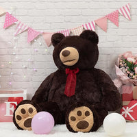 Load image into Gallery viewer, 5ft Giant Teddy Bear - Huge Plush Toy with Embroidered Paws &amp; Red Ribbon
