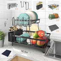 Load image into Gallery viewer, 2-Tier Dish Drying Rack with Drainboard &amp; Utensil Holders
