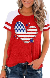 Load image into Gallery viewer, Women&#39;s 4th of July USA Flag Graphic T-Shirt - Festive Raglan Top

