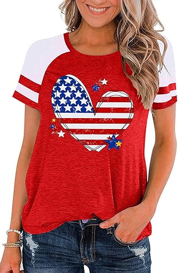 Women's 4th of July USA Flag Graphic T-Shirt - Festive Raglan Top