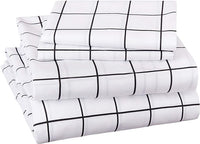 Load image into Gallery viewer, Soft Microfiber 4-Piece Full Bed Sheet Set with Elastic Pockets, Geometric Black Grid
