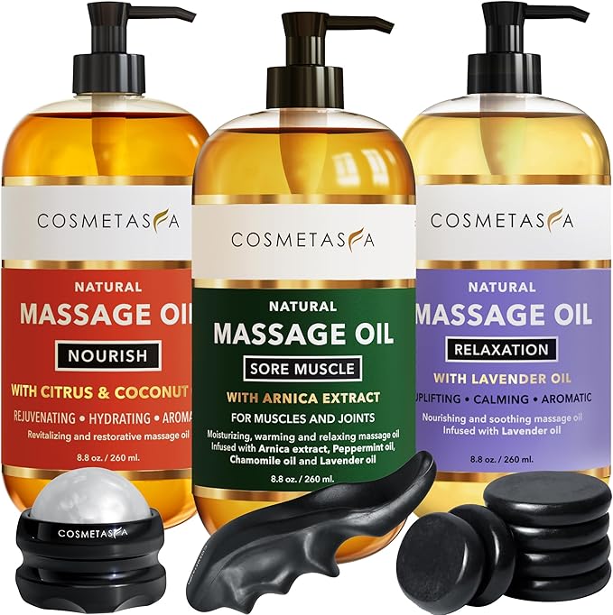 Luxury Spa Massage Oil & Tools Set – Lavender, Arnica, Coconut Oils for Deep Relaxation