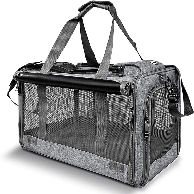 Soft-Sided Cat & Dog Carrier for Pets Up to 20lbs, Washable, Collapsible, Grey