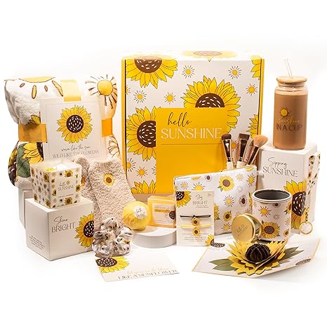 Sunflower Gift Basket for Women - 15pc Spa & Wellness Care Package