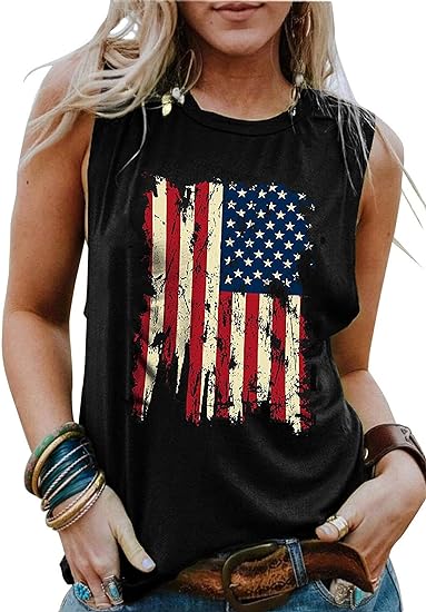 Independence Day Fashion: Women's Patriotic USA Flag V-Neck Tank Top