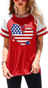 Load image into Gallery viewer, Women&#39;s 4th of July USA Flag Graphic T-Shirt - Festive Raglan Top
