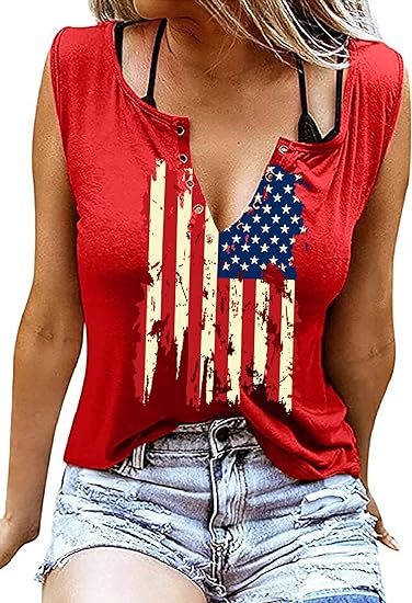 Trendy American Flag V-Neck Tank Tops for Women