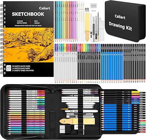 176-Piece Art Supplies Kit with 3-Color Sketch Pad & Drawing Tools