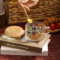 Load image into Gallery viewer, Vintage Coffee Mug Set with Bamboo Lids &amp; Spoons, 4pcs 14oz Embossed Glass Cups
