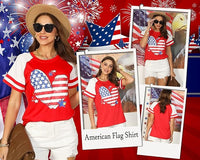 Load image into Gallery viewer, Women&#39;s 4th of July USA Flag Graphic T-Shirt - Festive Raglan Top

